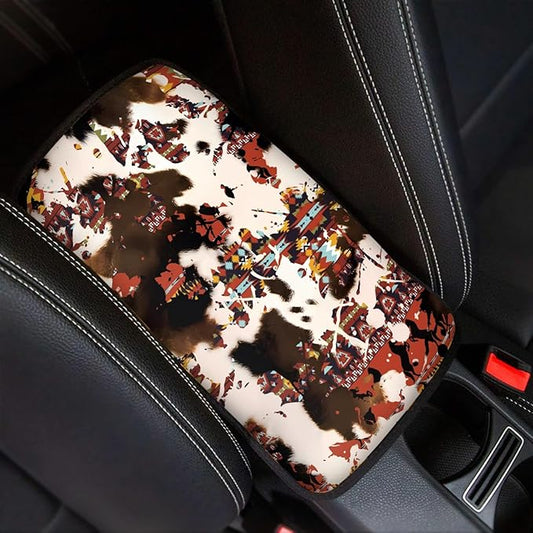 UNICEU Cow Print Aztec Geometrici Car Accessories Neoprene Car Center Console Armrest Cover Anti Slip Armrest Box Protector Cushion Pad