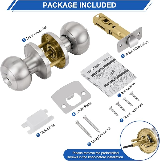 Plustool 5 Pack Brushed Nickel Door Knobs,Privacy Door Knob with Lock, Interior Doorknobs Silver, Keyless Door Locks Set for Bedrooms Bathrooms, Reversible for Left/Right Door Handle