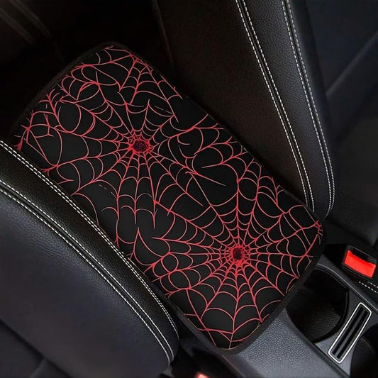 Dreaweet Red Spider Web Print Center Console Armrest Pad Cover Goth Car Accessories Interior Middle Console Cover Anti-Scratch Comfort Car Armrest Storage Box Mat