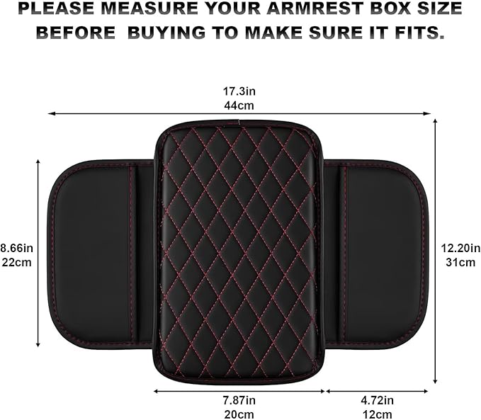 Upgraded Car Center Console Cover Fit for RAV4 Faux Leather Car Armrest Cover Cushion with 2 Storage Bags,Car Armrest Storage Box Interior Accessories(Black&Redline)