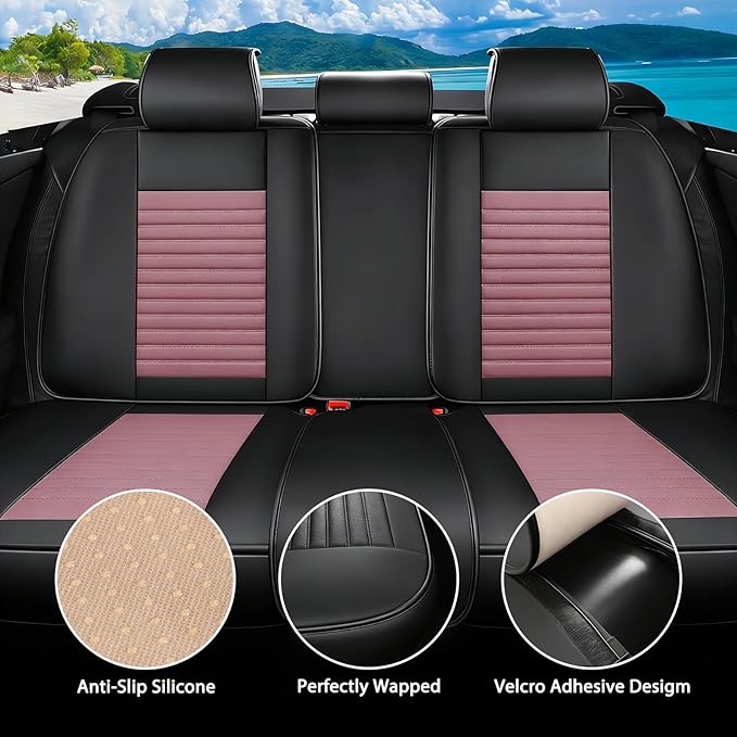 Car Seat Covers Full Set Fit for Toyota Camry 2001-2025,2026, Premium Faux Leather Car Seat Protector,Breathable Anti-Slip Full Wrapping Edge Seat Covers(Black&Pink,Full Set)