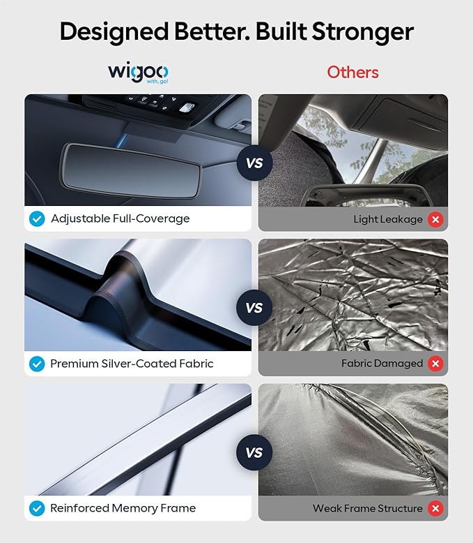 Wigoo for Toyota Tacoma Windshield Sunshade [OEM Design, 100% Sun Blockage] Foldable Heat Insulation Sun Shade with Storage Bag, for Toyota Tacoma (2016-2026), Silver Coating