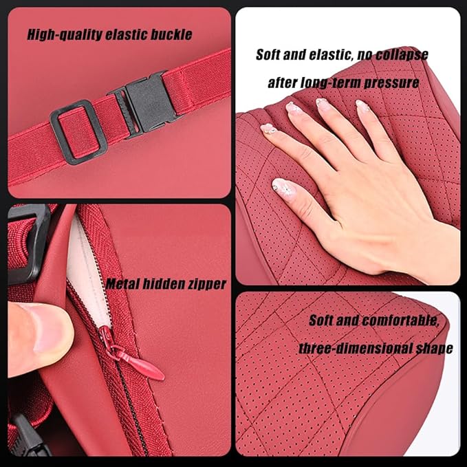 for Chevy Silverado 2007 2008 2009 2010 2011 2012 2013 Leather Car Seat Headrest Lumbar Cushion, Lumbar Support Pillow for Car,for Driving Traveling Relieving Neck Fatigue,1-D Red