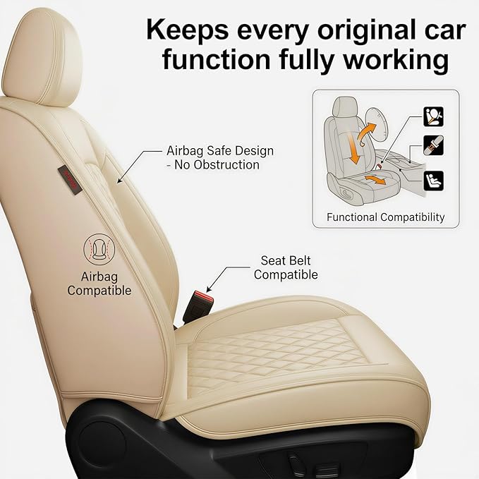 Fit for Venue Seat Covers Compatible with Hyundai Venue 2020-2026 - Waterproof Breathable Leather Automotive Seat Cushions Protector,Only 2 Front seat Covers(Beige)