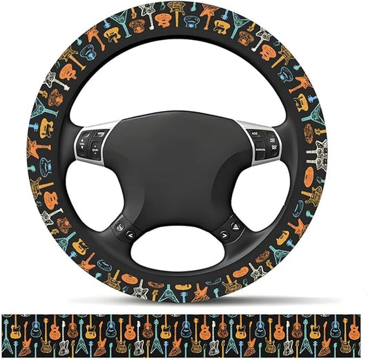 Elastic Car Steering Wheel Cover, Universal 15 inch Non-Slip Breathable Neoprene Steering Wheel Protector, Car Accessories for Women Men Fit Auto, Suvs, Truck Colorful Guitar Vibe