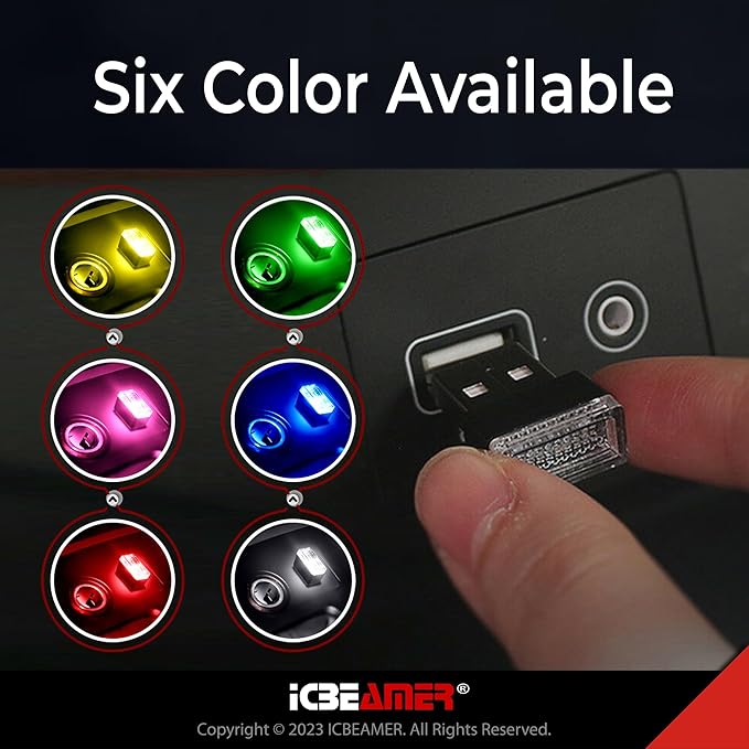 ICBEAMER USB Interface Miniature Night Light 1-Pack (White) | Universal Plug-in LED for Car Interior and Trunk Ambient Atmosphere