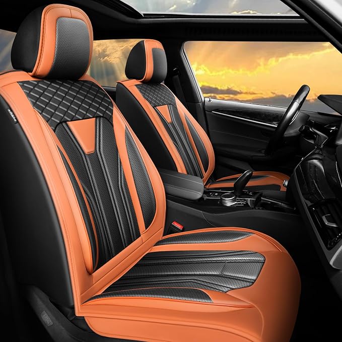 Fit CRV Car Seat Covers Premium Leather for Honda CRV cr-v 2011-2025 2026. Waterproof， Breathable, Scratch-Resistant & All-Weather Seat Cushion Protector (Full Set,Orange&Black)