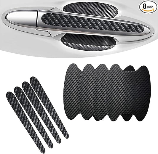 MLY 8 PCS Car Door Handle Protector, Carbon Fiber 3D Traceless Door Scratch Protector, Anti-Scratch Handle Bowl Covers Sticker, Universal for Most Vehicles (Black)