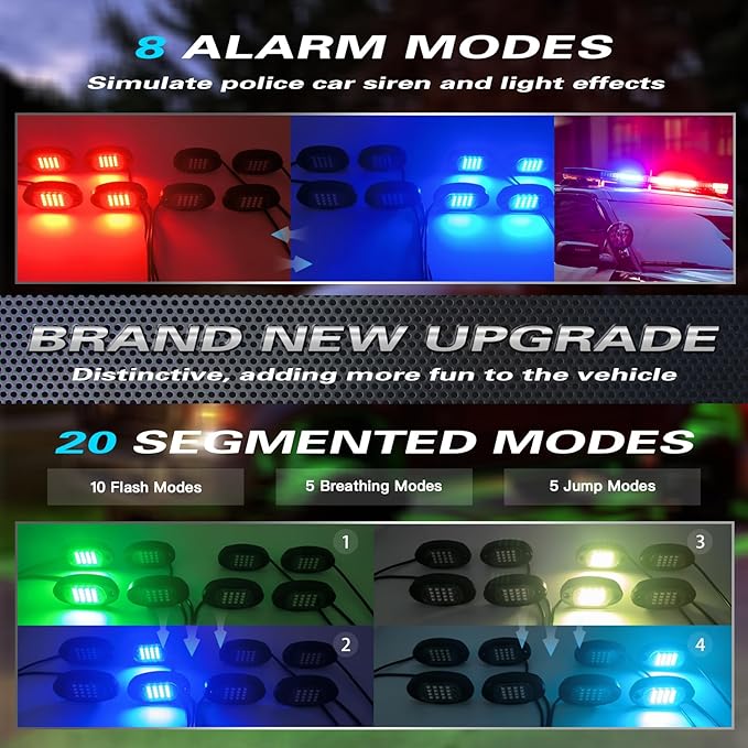 16Pods RGB LED Rock Lights Kit with APP/RF Remote Control, Segmented Multicolor Underglow Accent Light Exterior Music Mode Waterproof 12V for Trucks Pickup Jeep Gladiator Off-Road