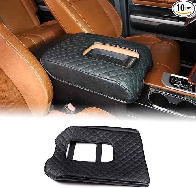 Aunginsy Leather Center Console Armrest Cover Compatible with Toyota Tundra 2014-2021, Car Armrest Pad Seat Box Cover Cushion Lid Anti-Scratch Protector Waterproof Plaid Black Interior Accessories