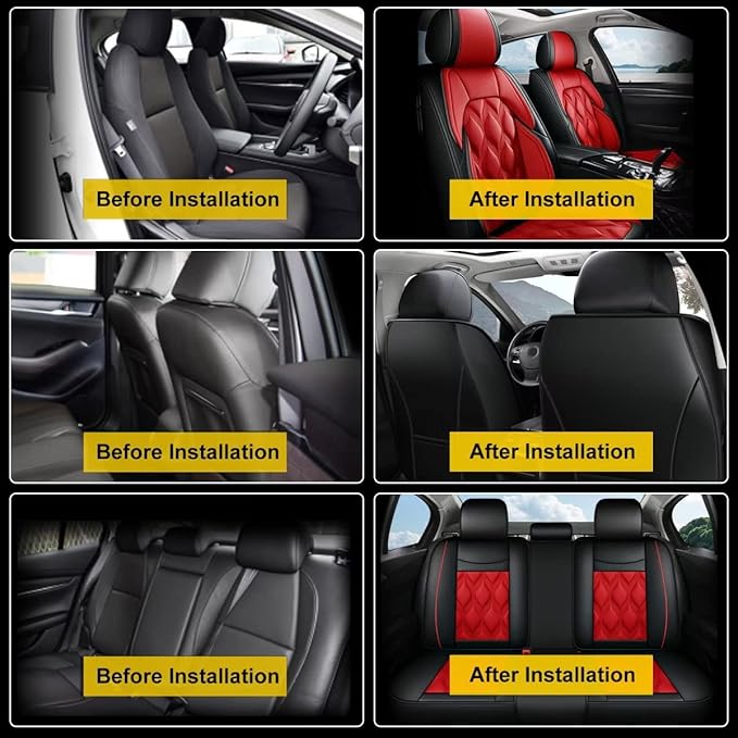 AOMSAZTO Car Seat Covers,Full Set 5 Seats Custom Fit for Ford Edge 2007-2026,Leather Carseat Automotive Cushion Covers Seat Protector,Airbag Compatible Waterproof Black&Red
