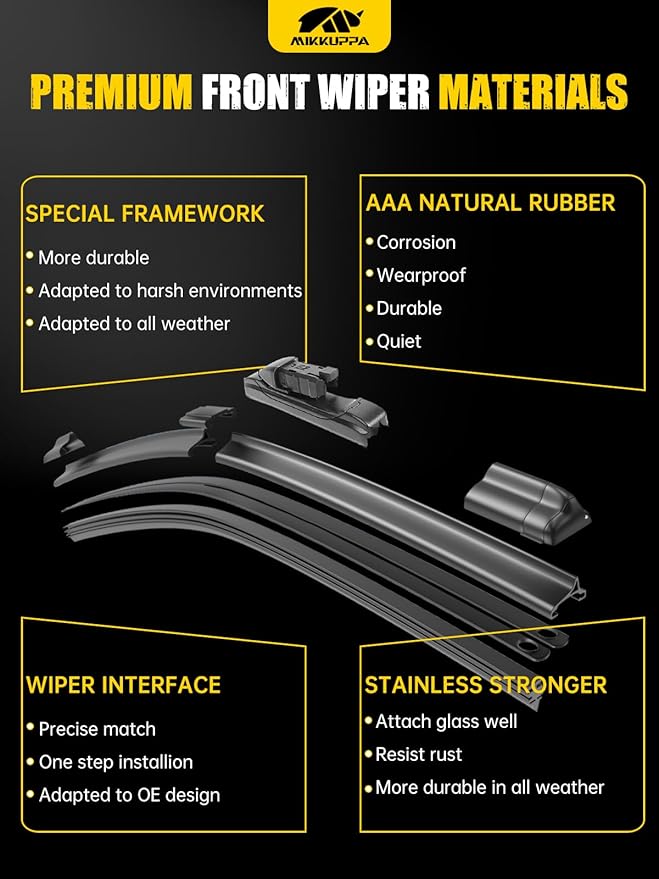 MIKKUPPA 28"+18"+11" Windshield Wipers Blades Replacement for 2021-2024 Volkswagen ID.4, Top Lock Front & Rear All Season Wiper Blades Set(Pack of 3)