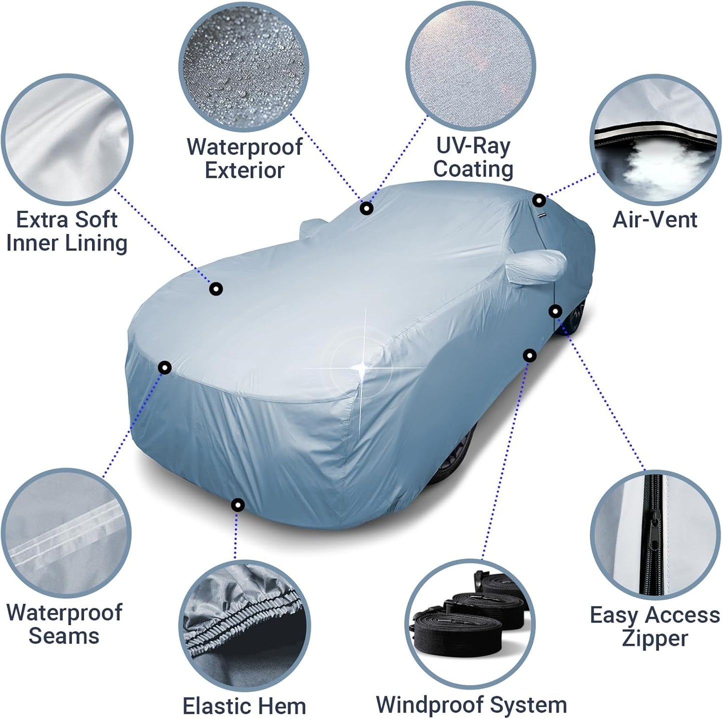 iCarCover Premium Car Cover for 1997-2025 Chevy Malibu 2-Door, 4-Door Heavy Duty Waterproof All-Weather Automobiles Custom Fit Indoor Outdoor UV Snow Protection Covers with Straps and Bag