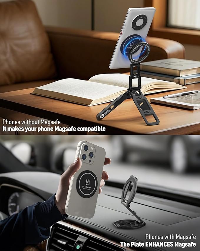 MOSENVKA Universal Magnetic Phone Mount Plate,Strong Adhesive Plate for Magnetic Car Mount, Phone Sticker for iPhone 16e and All Smartphones and Cases-Slim,Lightweight,and Reusable (Black-2 Pack)