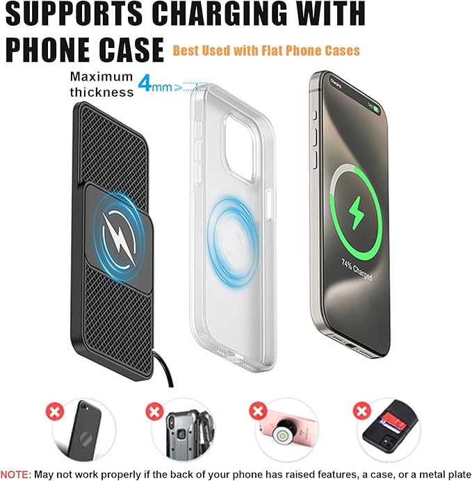 Wireless Car Phone Charger for Honda Pilot (YK1) 2016 – 2022, Type C/USB 20W Fast Charging Pad, Non-Slip Charging Station for Travel Home Office Desk, Lightweight,Type-C