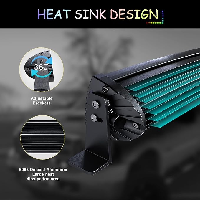 52" RGB LED Light Bar 2Pcs 4" Flood LED Pods with Multi-Color Chasing RGB Halo 16 Solid Colors Over 92 Flashing Modes Offroad Lights Driving Lamp Fog Lights with Switch Wiring Harness