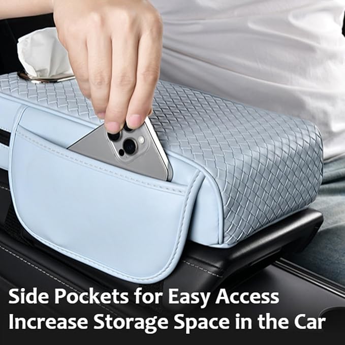 Car Armrest Cushion Cover Car Center Console Memory Foam Booster Pad with Storage Pocket and Tissue Hole for Sedan Vehicle (Black, 12.99 * 7.09 * 2.95'' / 33 * 18 * 7.5 cm)