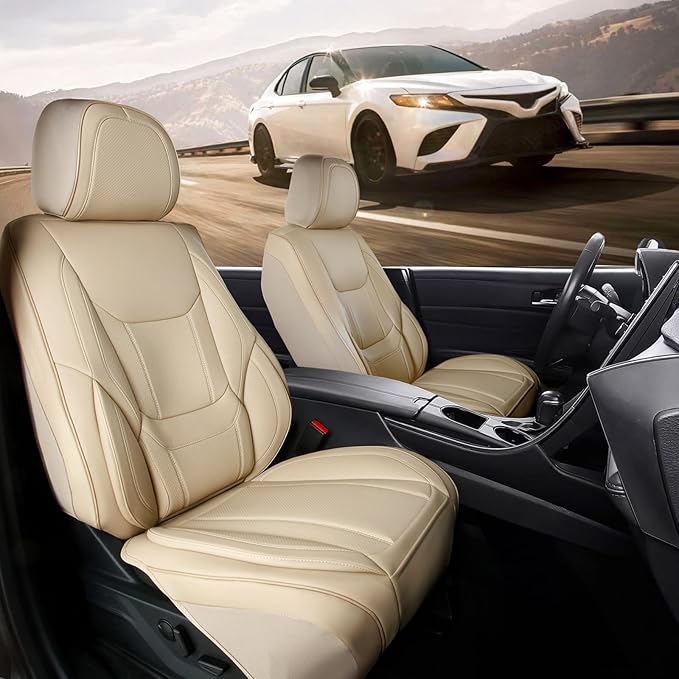 Coverland Custom Fit Car Seat Covers for Car Compatible with [2006-2015 Mazda Miata MX-5] Premium Leather Non-Slip Memory Foam Waterproof Seat Cover Interior Protector [Front Beige - Size Chart A26]