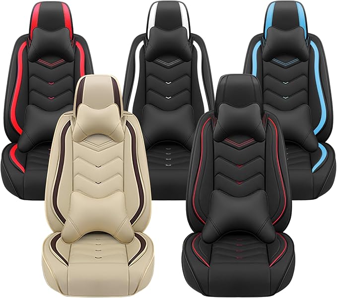 Car Seat Covers for VW Eos 2007-2016, Premium Nappa Leather Car Seat Cover, Stylish Sport Seat Covers， Automobile Seat Cover Sets.(Luxury 2 Seats/Black Red)