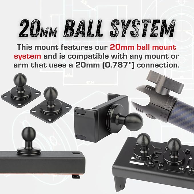 Bulletpoint Dash Mount Cell Phone Holder RAM Truck Compatible (2019+ 1500, 2500, 3500 and TRX) with 20mm Ball Mount - Compatible with iPhone and Android Smartphones (Dual Ball with 2 Phone Holders)