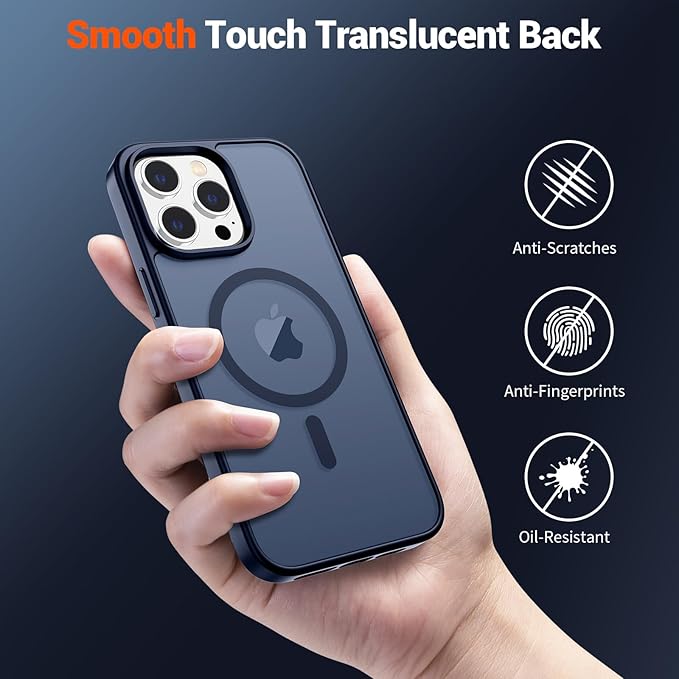SUPFINE Magnetic for iPhone 12 Pro Max Case with Screen Protector (Compatible with MagSafe) (Military Grade Drop Protection) Translucent Matte Shockproof Phone Cover,Dark Blue