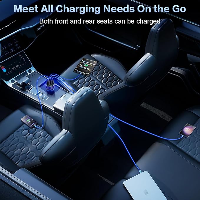 USB C Car Charger, Multi Port 90W Super Fast Charging Cigarette Lighter Adapter, 4-in-1 Dual USB-C & USB-A Car Phone Power Adapter for iPhone 17/16/15/Pro Max, iPad, Samsung Galaxy S25 (Black, 3-Pack)