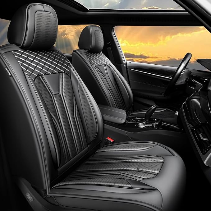 Fit Altima Car Seat Covers Compatible with Nissan Altima 2011-2025 2026 - Full Set Premium Leather， Waterproof Breathable， All-Weather Seat Cushion Protecto&Airbag Compatible （All Black