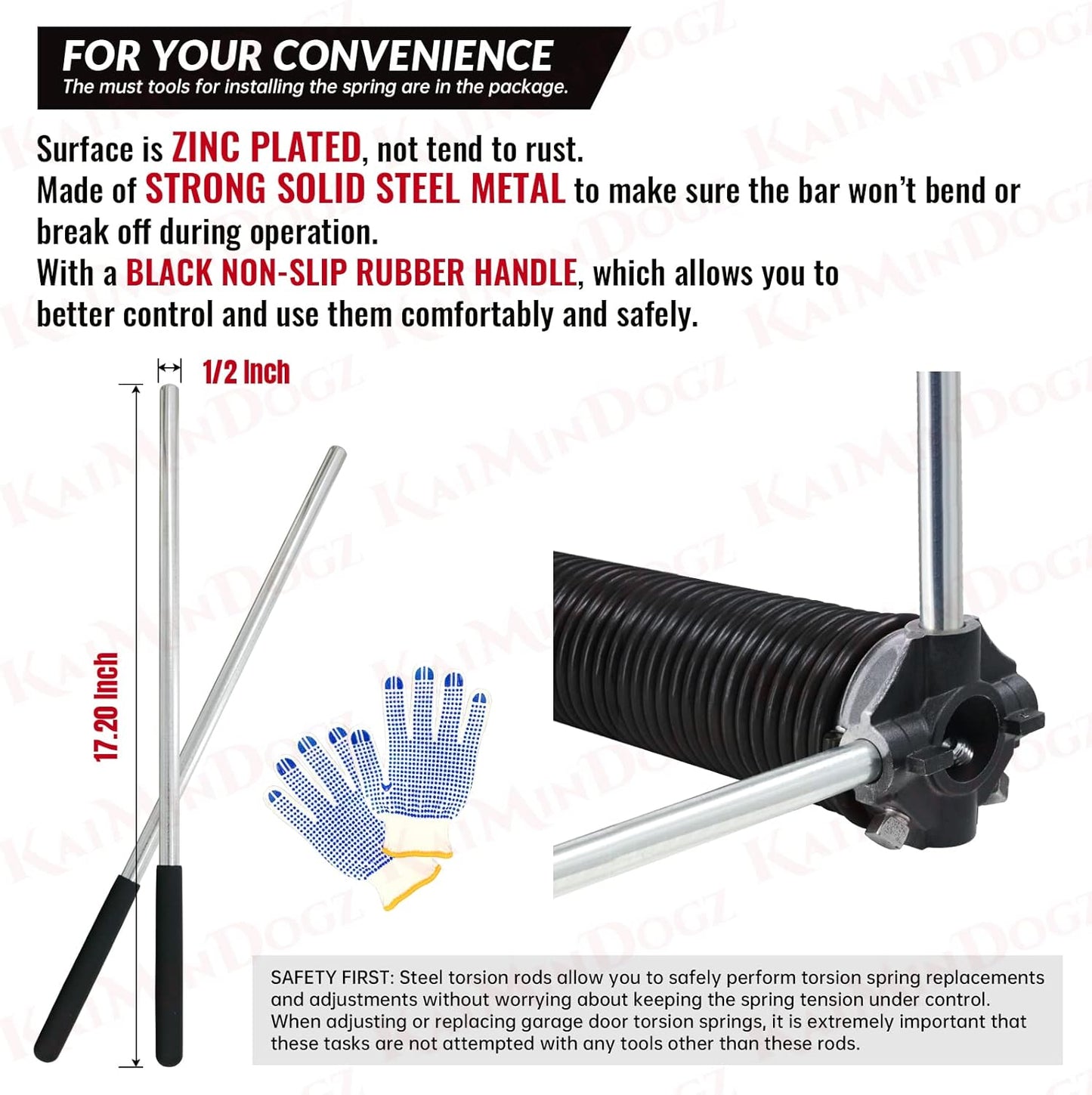 Pair of 1.75" Garage Door Torsion Springs Set with Non-Slip Winding Bars&Gloves, High Precision Electrophoresis Oil-Free Black Coated for Replacement, MIN 16,000 Cycles (0.225 x 1.75"x 27")