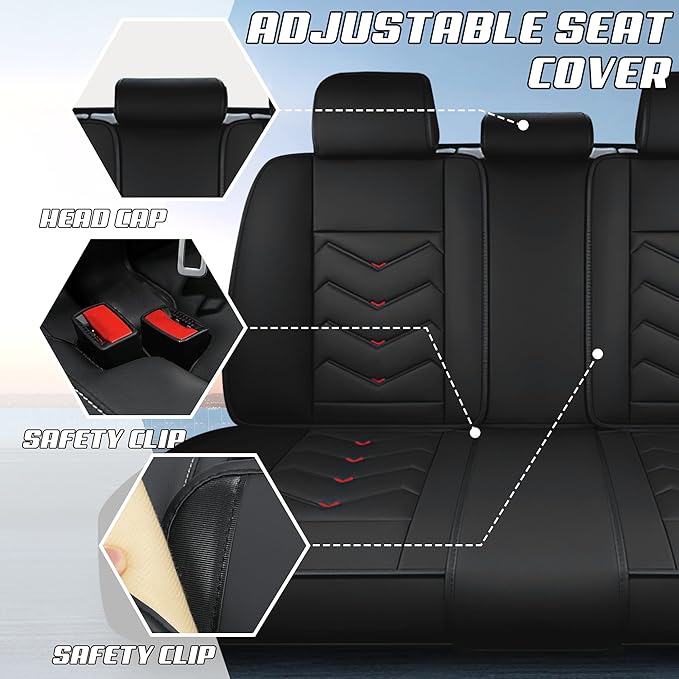Car Seat Covers Fit for Toyota rav4 2000-2026, Stylish Sport Seat Covers, Waterproof Wear-Resistant Premium Nappa Leather Car Seat Cover.(Full Set/Black Red)