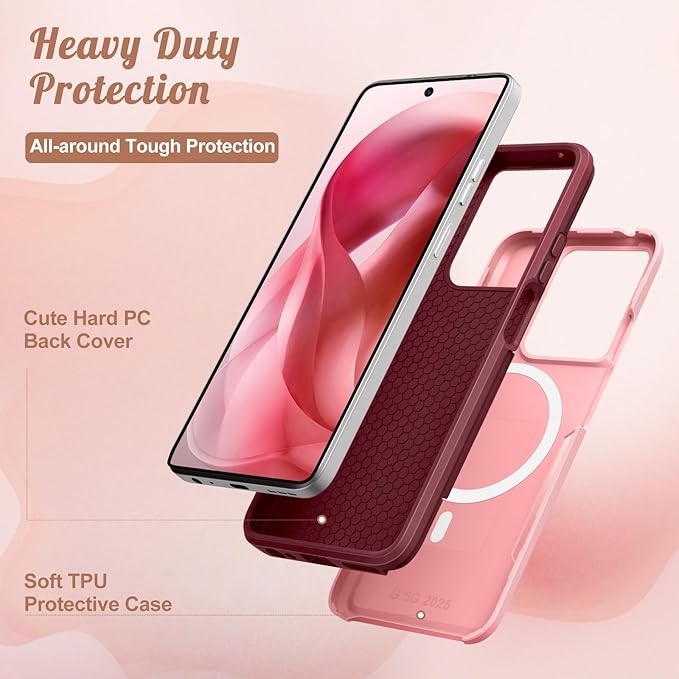 for Moto G 2025 Case Women - Compatible with MagSafe Cute Girls Magnetic Protective Phone Cover Girly Kawaii Strawberry Heavy Duty Shockproof Design for Motorola Moto G 5G 2025 Cases