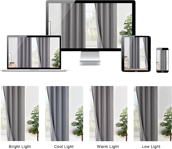XWZO 100% Blackout Curtains - Extra Long Thermal Insulated Black Liner Curtains, Noise Reducing and Heat Blocking Drapes for Bedroom with Tiebacks, Grey, W52 x L108, Set of 2