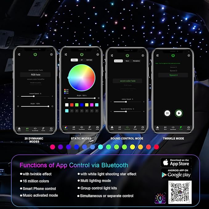 Small Size Car Twinkle Fiber Optic Starlight Headliner Kit, Sound-Activated APP& Remote Control Starlight Engine for Car Home, 400pcs 9.8ft