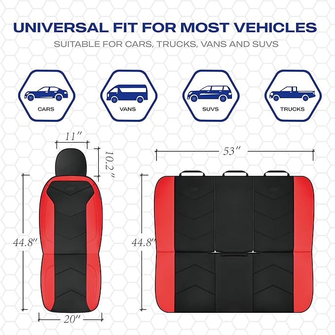 Skechers Memory Foam Seat Covers,Leather Car Seat Covers, Ultimate Comfort & Support Seat CoversFull Sets,Airbag Compatible, Automotive Universal Fit Most for SUVs, Vans, Sedans, Cars, Trucks,Red
