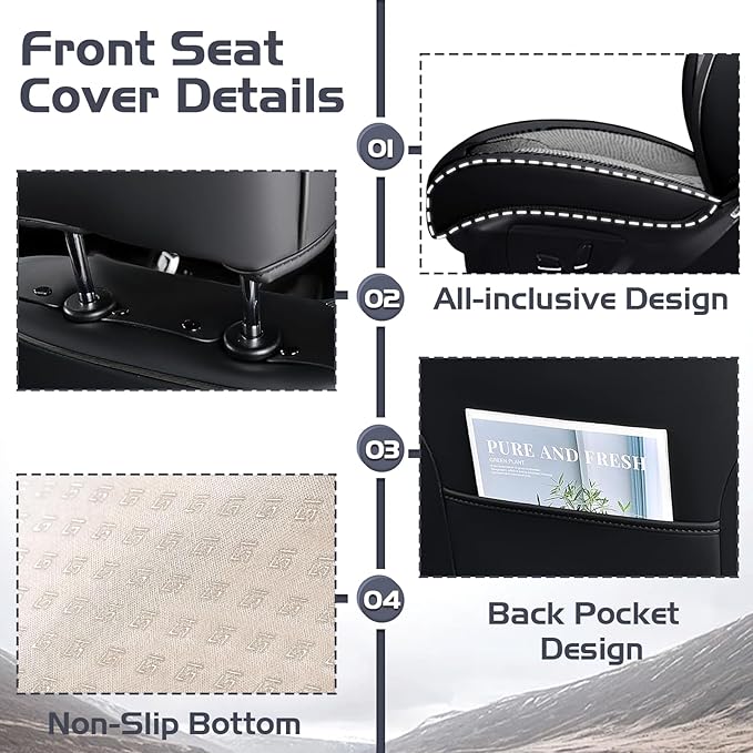 Truck Seat Covers for GMC Sierra 1500 2007-2026, Waterproof Premium Leather Full Coverage Car Seat Cover, Muscle Sport Style Auto Interior Seat Cover Sets (Full Set/Black Gray)