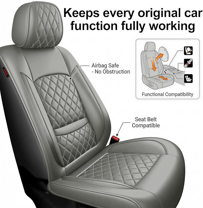 Santa Fe Seat Covers Custom Fit for Hyundai Santa Fe 2007-2026 (Only 5-Seat Version) - Full Set Premium Leather, Waterproof, All-Weather, Airbag Compatible, Car Seat Protectors (Gray)