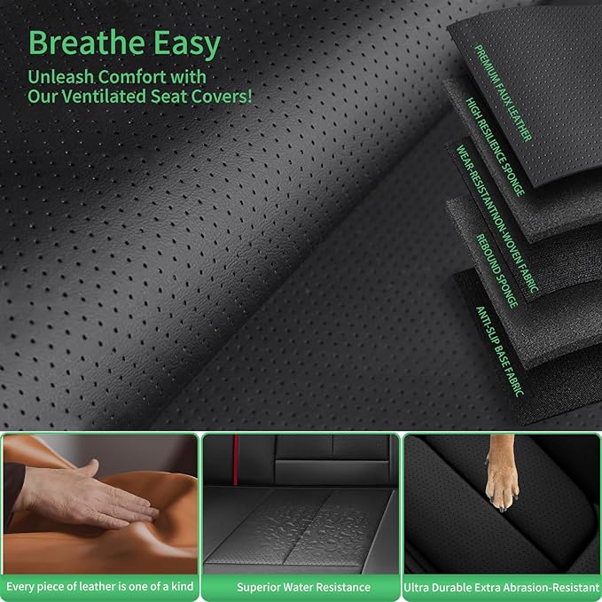 Fit Corolla Car Seat Covers for Toyota Corolla 2000-2024 2025 2026 -Upgraded Premium Waterproof & Breathable Leather,Airbag Compatible,All-Weather Seat Cushion Protector,Full Set,Black-Red