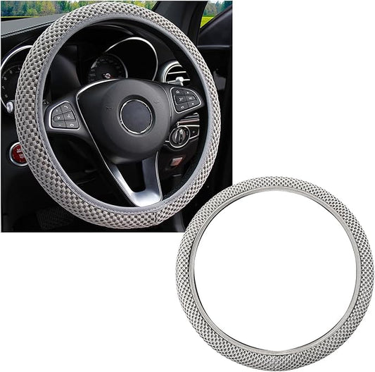 Kewucn Car Elastic Stretch Steering Wheel Cover, Soft Microfiber Breathable Ice Silk, Universal 15 Inch Anti-Slip Auto Steering Wheel Protector, Fit Car, SUV, Van, Sedan, Truck (Gray)