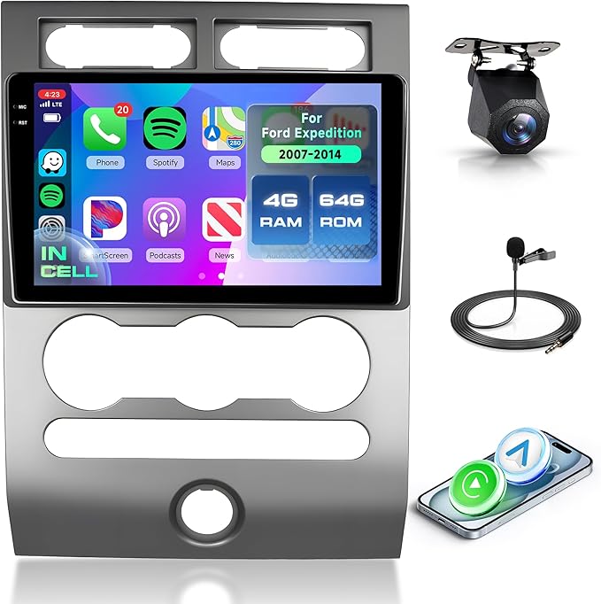 Rimoody 4G+64G Android 15 Car Stereo for Ford Expedition 2007-2014 (Manual A/C) Wireless Carplay Android Auto, 9'' in-Cell Screen Head Unit with GPS/Bluetooth 5.0/FM RDS/EQ/5G-WIFI Backup Camera SWC