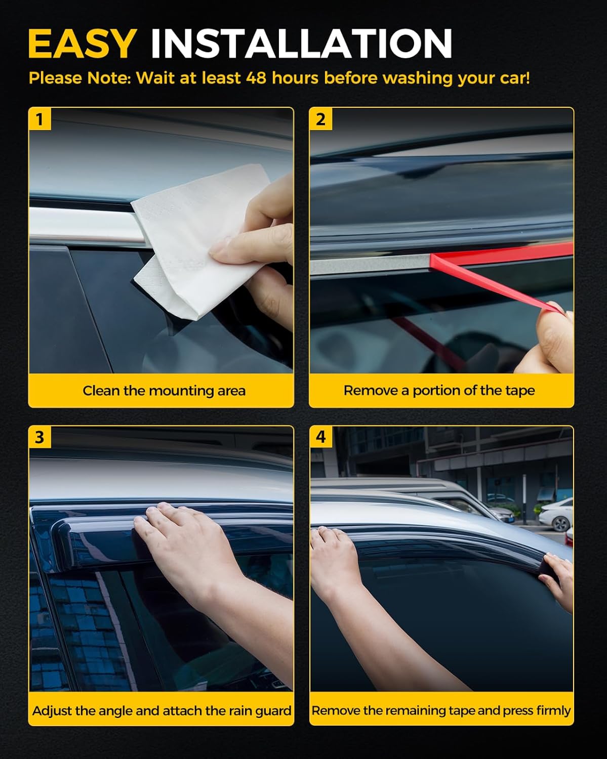 Rain Guards for Car Windows, Tape-On Window Visors Rain Guards Fit for Honda CR-V 2012 2013 2014 2015 2016, Window Deflectors, Vent Visors for Honda Car Accessories, 4 Pieces