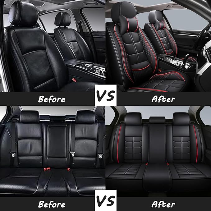 Leather Car Seat Covers Fit for Toyota Yaris 2007-2020, 5 Seater Car Seat Cover, Premium Waterproof, Scratch Resistant Car Interior Accessories (Full Set with Pillow Coffee)