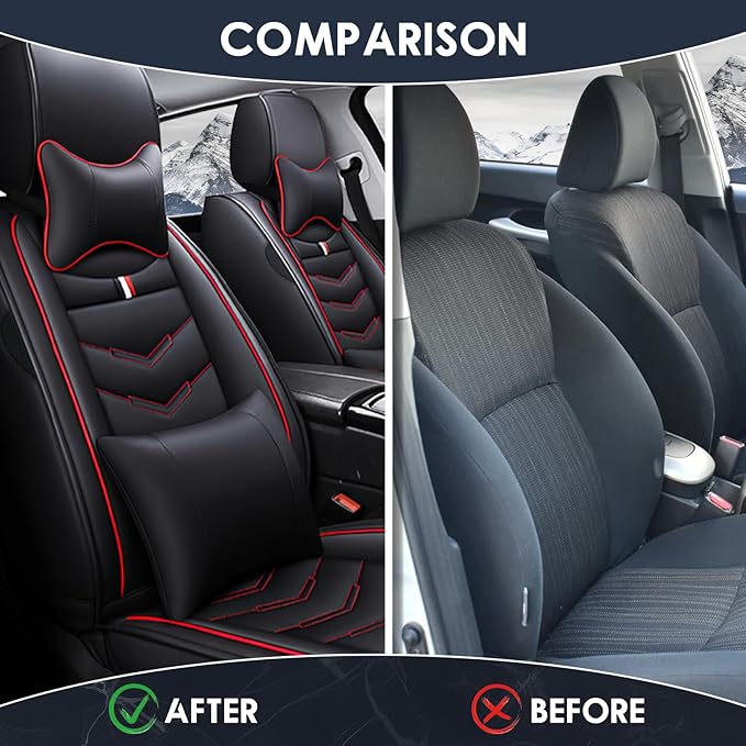 Car Seat Cover 8 Seats for Hyundai Palisade 2020-2025, Durable Wear Resistant Waterproof Sport Seat Covers, Breathable No Odor Premium Leather Vehicle Seat Covers.(Luxury,Black Red)