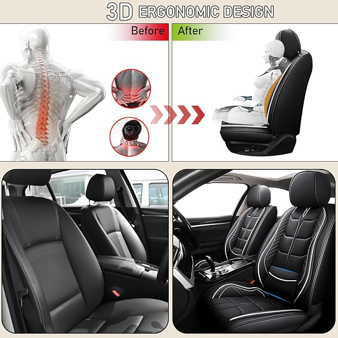 Leather Car Seat Covers Fit for Toyota FJ Cruiser 2002-2024, 5 Seater Car Seat Cover, Premium Waterproof, Scratch Resistant Car Interior Accessories (Full Set Black White)