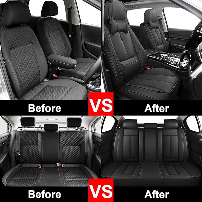 Fit for 98% of Mercedes Benz Car Seat Covers with Headrests, Premium Nappa Leather Seat Cover, Fully Wrapped Protect Modern Style Seat Cover (5-Seat Luxury, Classic Black)