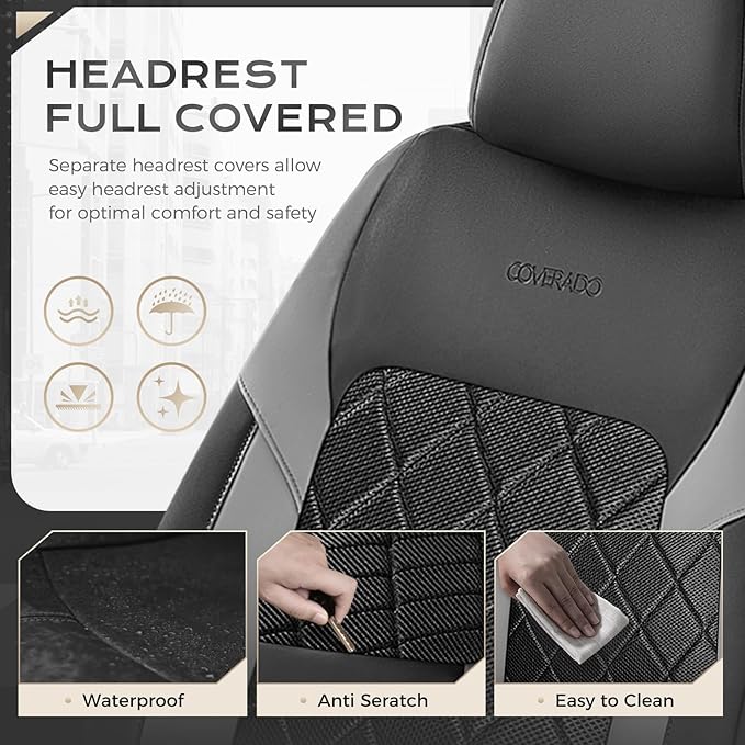 Coverado Car Seat Covers, Front Seat Covers, 2 Front Automotive Seat Cover, Mesh Breathable Seat Protectors, Universal Fit for Most Cars