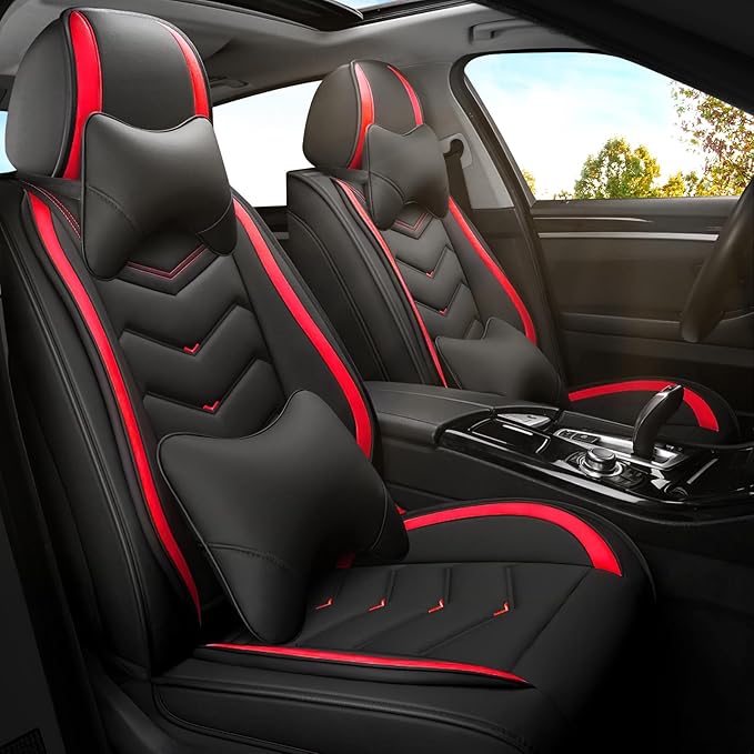 Car Seat Covers for Jeep Grand Cherokee L 2021-2026, Premium Nappa Leather Car Seat Cover, Stylish Sport Seat Covers， Automobile Seat Cover Sets.(Luxury 2 Seats/Black Red)