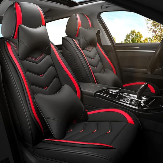 Car Seat Covers for Ford Expedition 2000-2026, Premium Nappa Leather Car Seat Cover, Stylish Sport Seat Covers， Automobile Seat Cover Sets.(Luxury 2 Seats/Black Red)