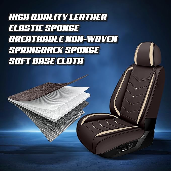 Car Seat Covers for Fiat 500 2012-2019, Premium Nappa Leather Car Seat Cover, Stylish Sport Seat Covers， Automobile Seat Cover Sets.(Luxury 2 Seats/Coffee Color)