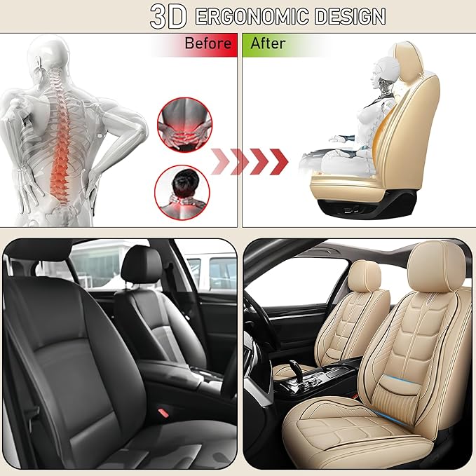Leather Car Seat Covers Fit for Toyota C-HR CHR 2018-2024, 5 Seater Car Seat Cover, Premium Waterproof, Scratch Resistant Car Interior Accessories (Full Set Beige)