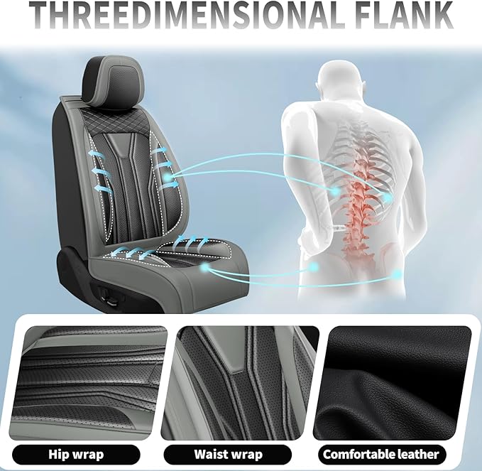 Fit Prius Car Seat Covers for Toyota Prius 2001-2025 2026 -Premium Leather, Waterproof Stain-Resistant, Breathable，All-Weather Seat Cushion Protecto & Airbag Compatible, 2 Front Seat Gray