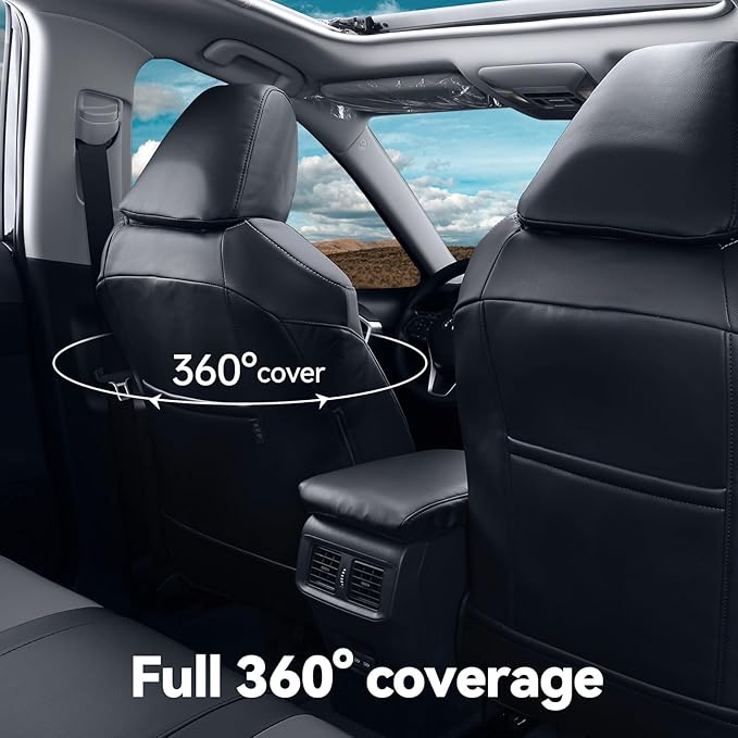 coverdream 2026 Rav4 Seat Covers Custom Fit for 2026 Toyota Rav4 Hybrid (SE,XSE) & PHEV GR Sport SUV,Full Set Luxury Waterproof Leather Car Seat Protector Black/Grey